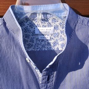 Zara checked nehru collar shirt
